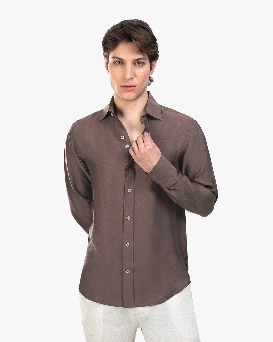 پیراهن مردانه ساده کد 4-M0101 _ قهوه ای
