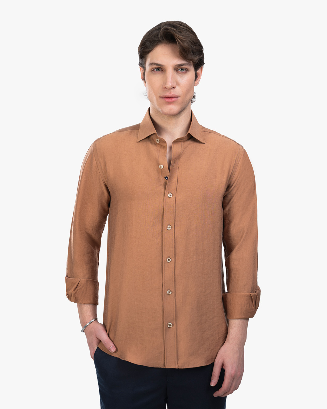 پیراهن مردانه ساده کد 5-M0101 _ آجری