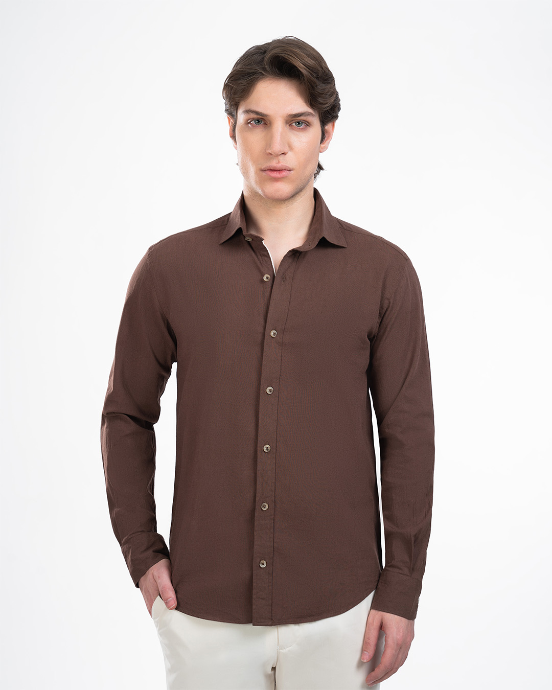 پیراهن مردانه ساده کد 3-M0106 _ قهوه ای